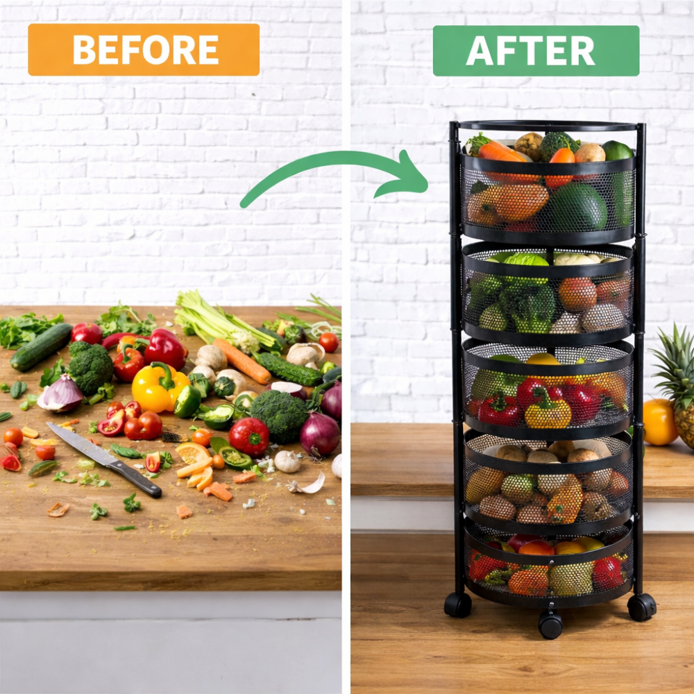 5 Tier 360° Rotatable Kitchen Trolley Storage Rack Black Color