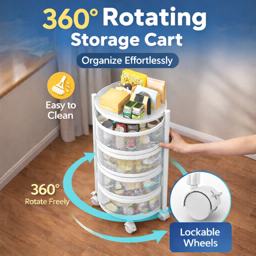 4 Tier Rotatable Kitchen Trolley – Storage Cart White