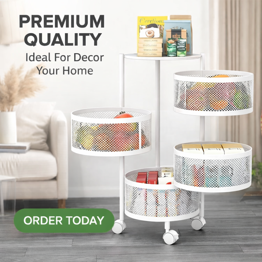 4 Tier Rotatable Kitchen Trolley – Storage Cart White