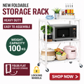 Foldable 3-Layer Storage Shelf with Wheels – Heavy-Duty Carbon Steel (White)