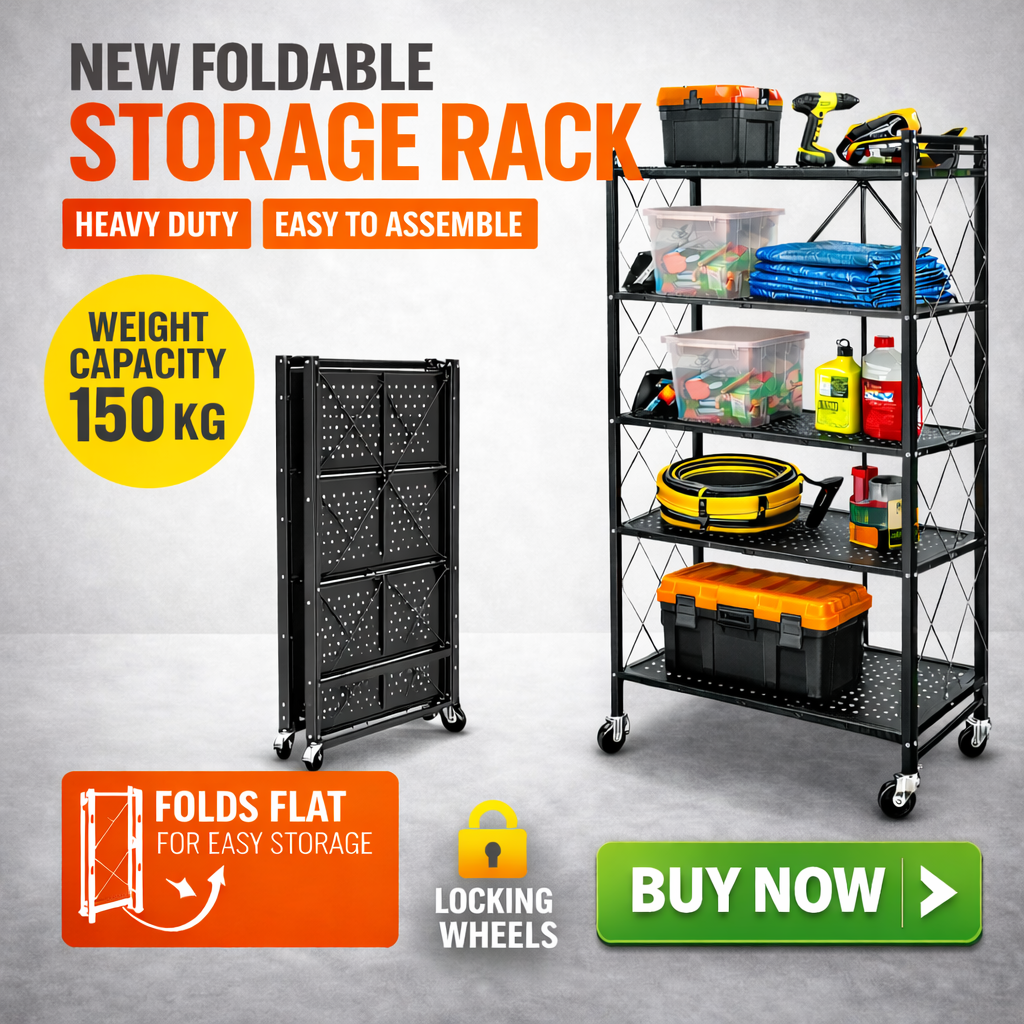 5 Tier Foldable Metal Rack – Executive Heavy-Duty Storage Solution