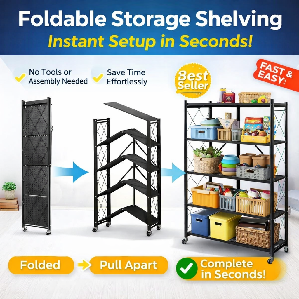 5 Tier Foldable Metal Rack – Executive Heavy-Duty Storage Solution