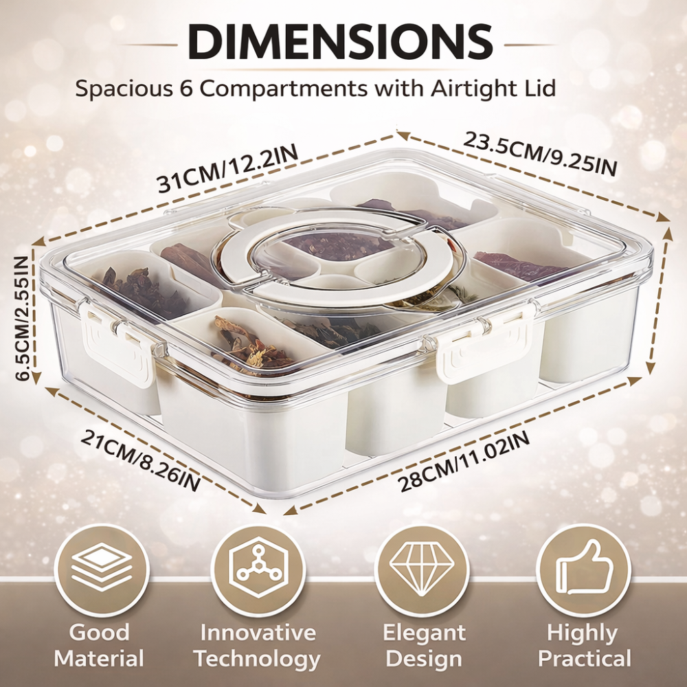 Snackle Box Container – Portable Divided Snack Organizer with Handle & Lid