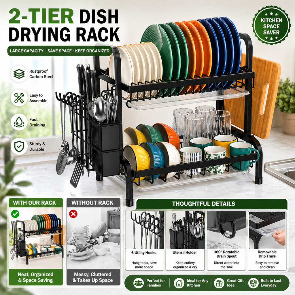 2-Tier Kitchen Dish Rack