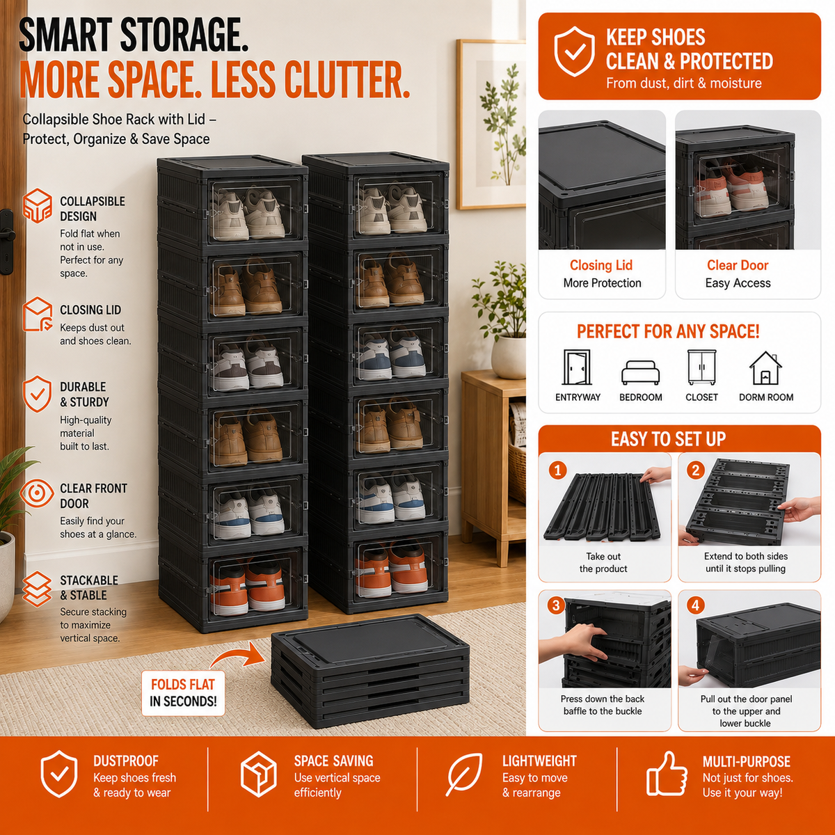 Foldable 6 Tier Shoe Rack