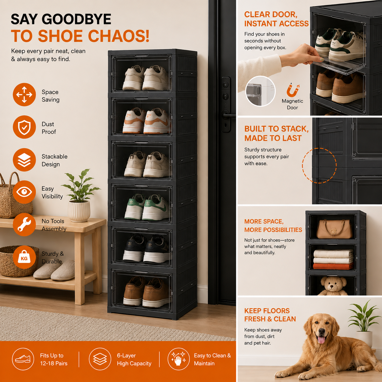 Foldable 6 Tier Shoe Rack