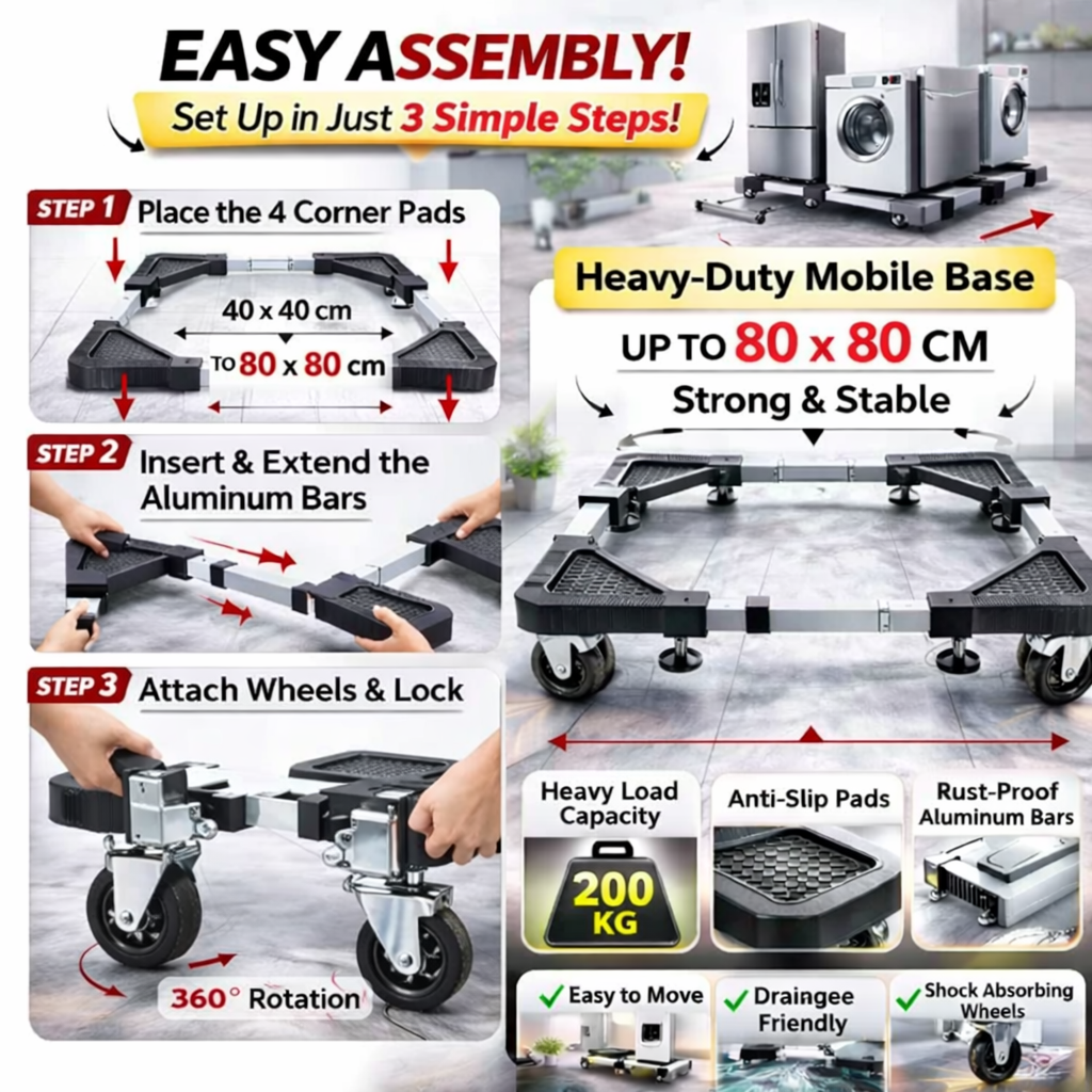 Movable Base For Dryer & Refrigerator - Adjustable 40cm - 80Cm