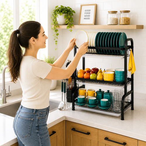 3-Tier Dish Rack With Drain Tray