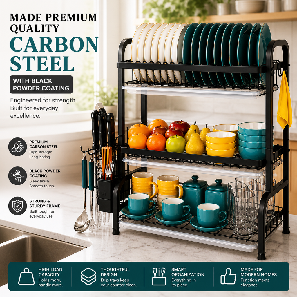 3-Tier Dish Rack With Drain Tray