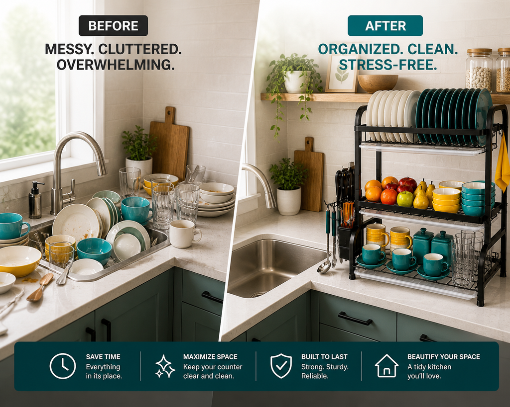 3-Tier Dish Rack With Drain Tray