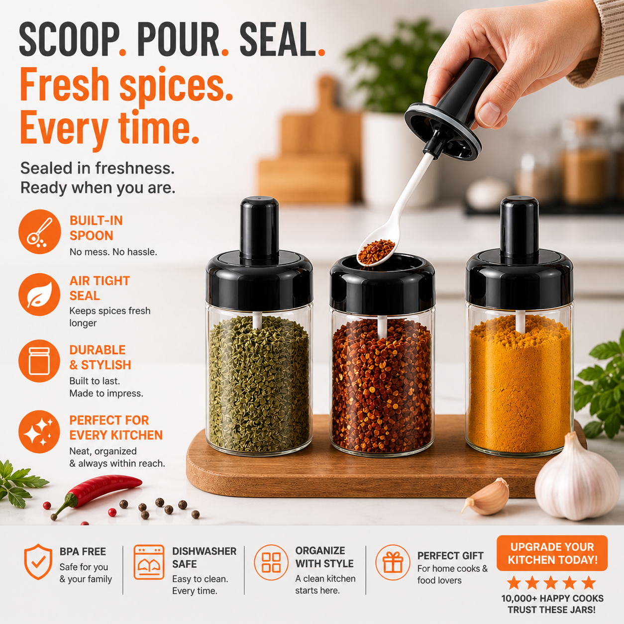 Glass Spice Bottle with Built-In Spoon (250ML) Best Quality