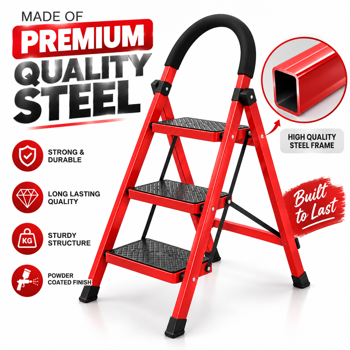 3 Step Foldable Steel Ladder