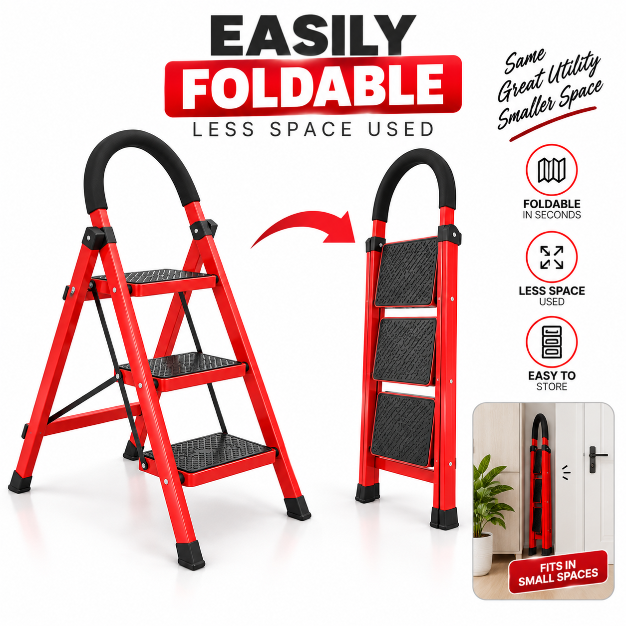 3 Step Foldable Steel Ladder