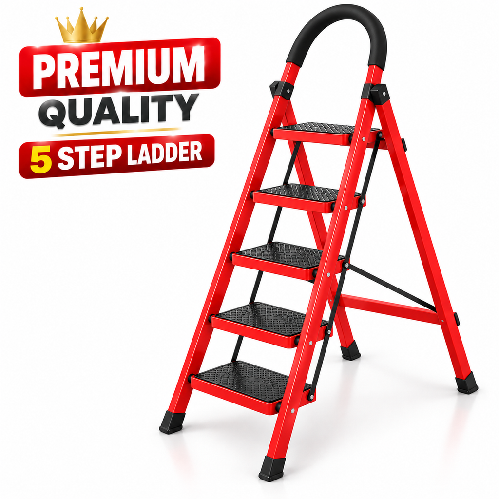 5 Step Heavy Duty Folding Ladder – Steel Household Ladder