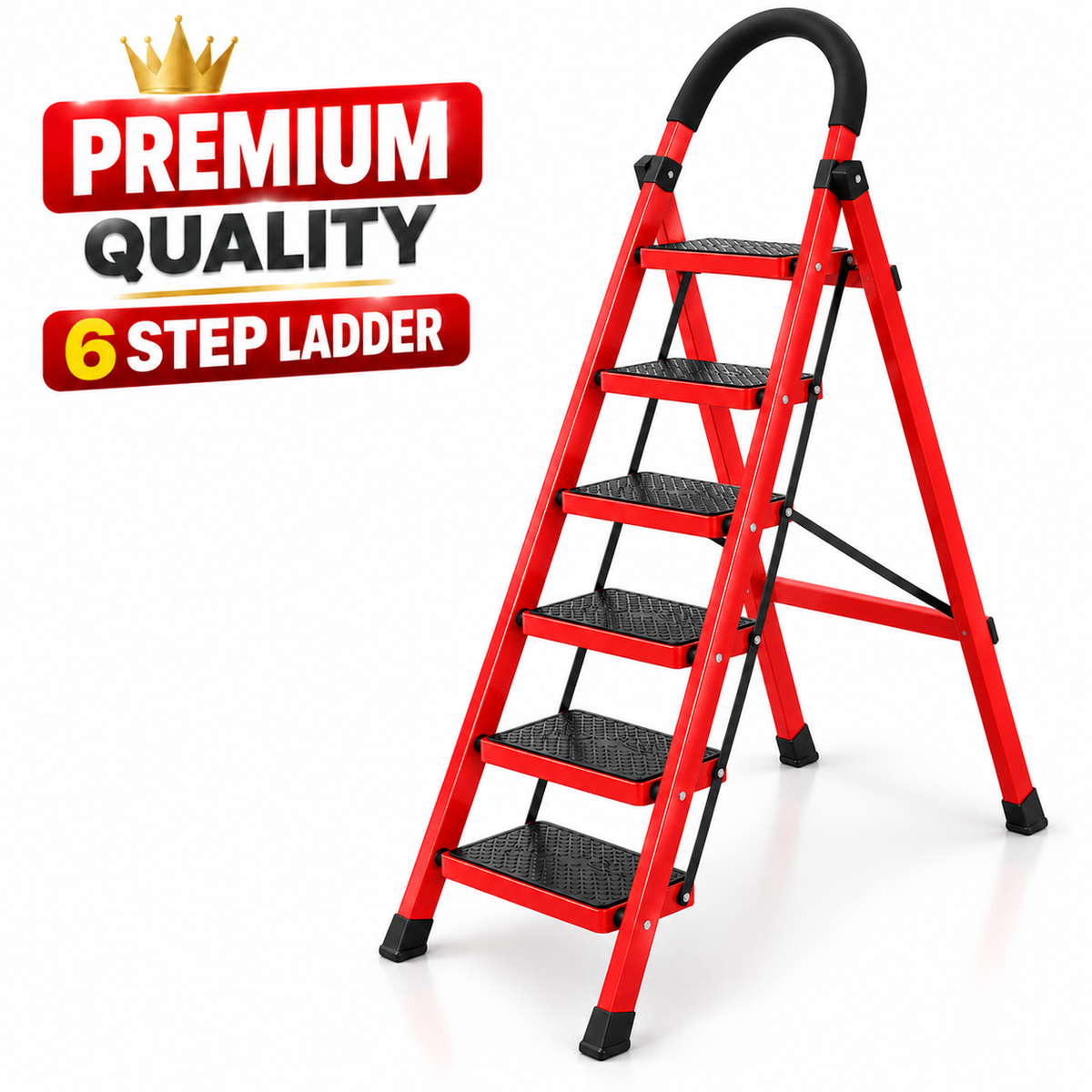 6 Step Tall Foldable Ladder – Multi-Purpose Steel Step Ladder