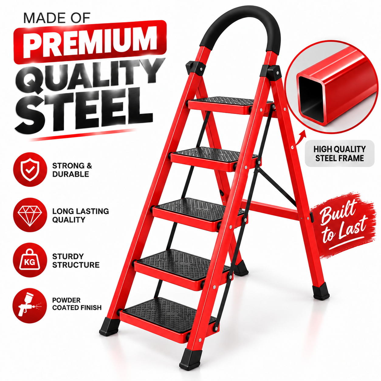 5 Step Heavy Duty Folding Ladder – Steel Household Ladder