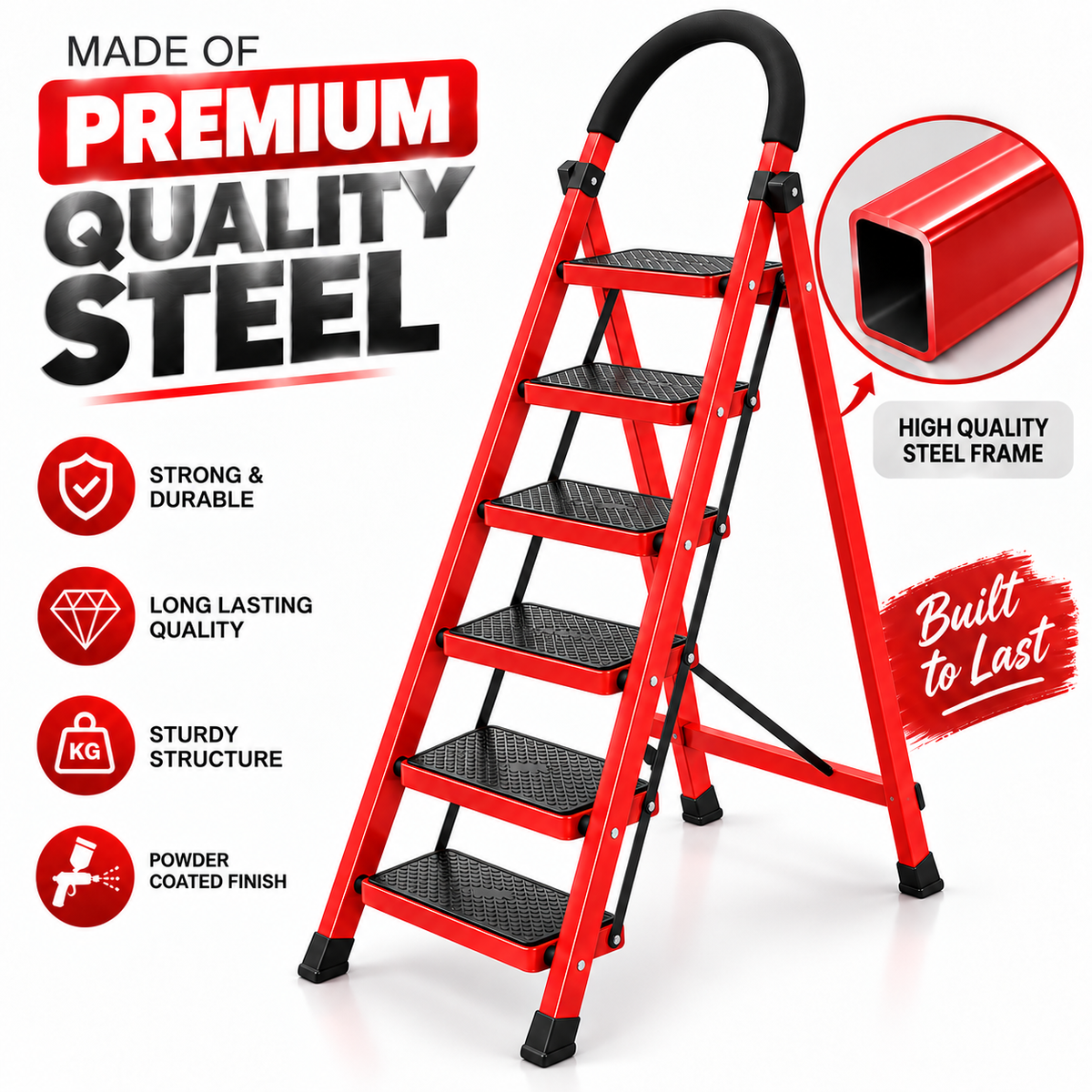 6 Step Tall Foldable Ladder – Multi-Purpose Steel Step Ladder