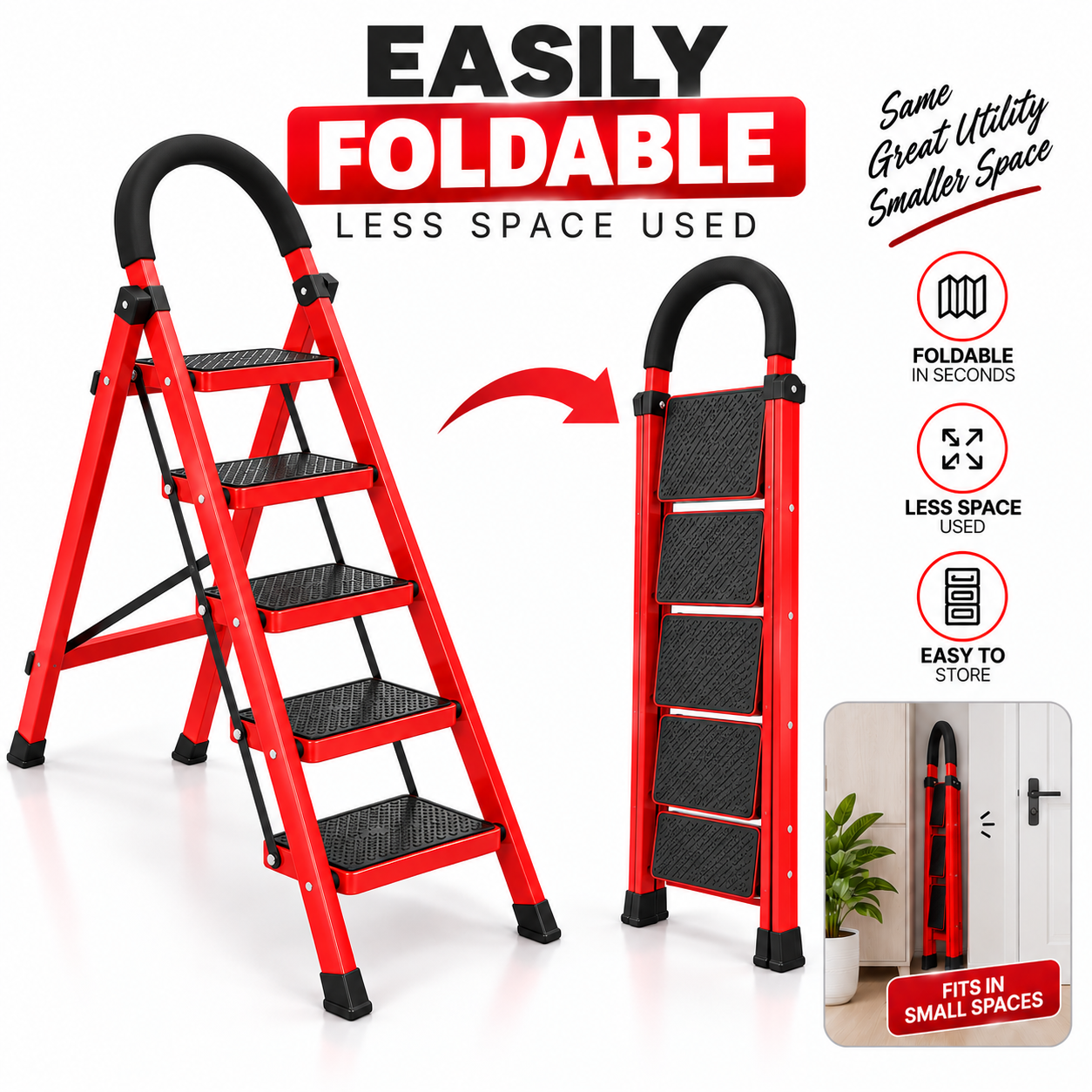 5 Step Heavy Duty Folding Ladder – Steel Household Ladder