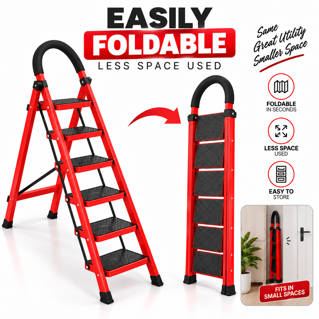 6 Step Tall Foldable Ladder – Multi-Purpose Steel Step Ladder