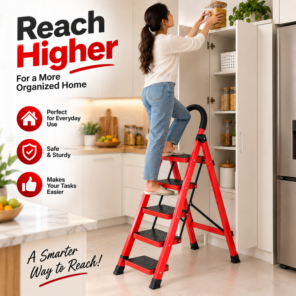 5 Step Heavy Duty Folding Ladder – Steel Household Ladder