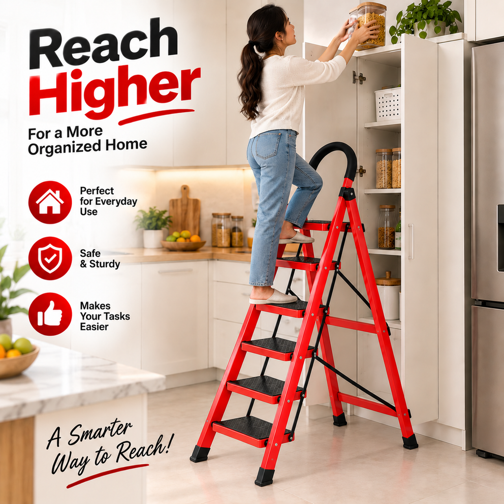 6 Step Tall Foldable Ladder – Multi-Purpose Steel Step Ladder