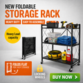 3 Tier Foldable Metal Shelf Rack – Heavy Duty Space Saving Storage Organizer