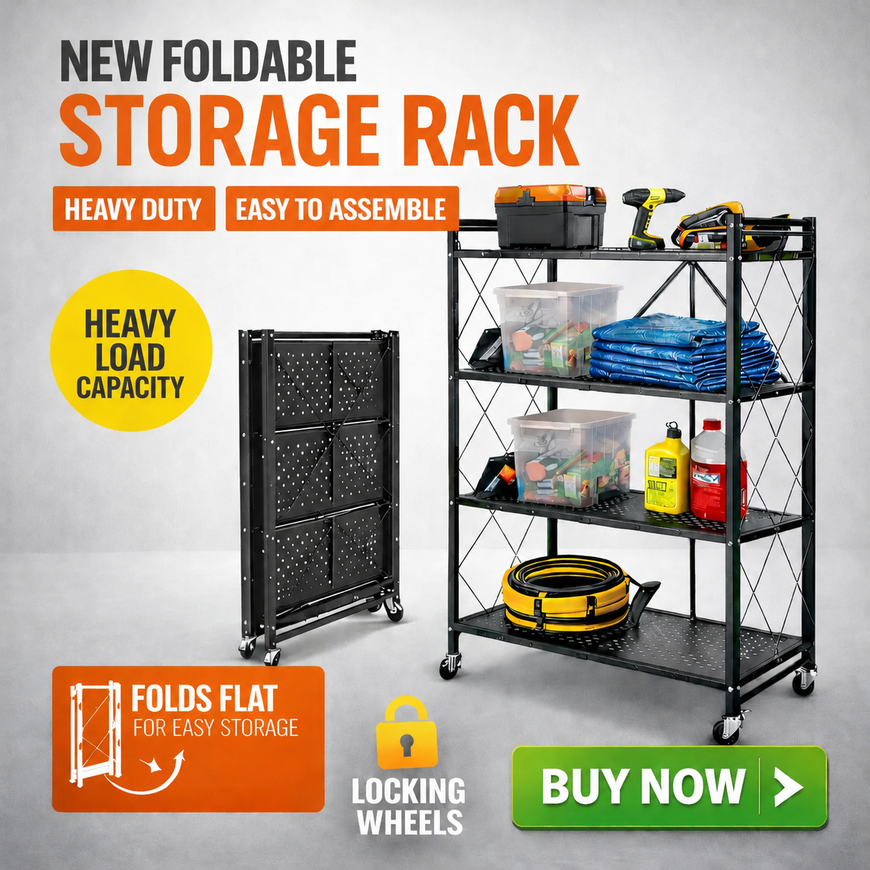 4-Tier Heavy Duty Metal Storage Rack – Multipurpose Shelving Unit for Kitchen