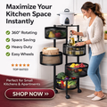 5 Tier 360° Rotatable Kitchen Trolley Storage Rack Black Color