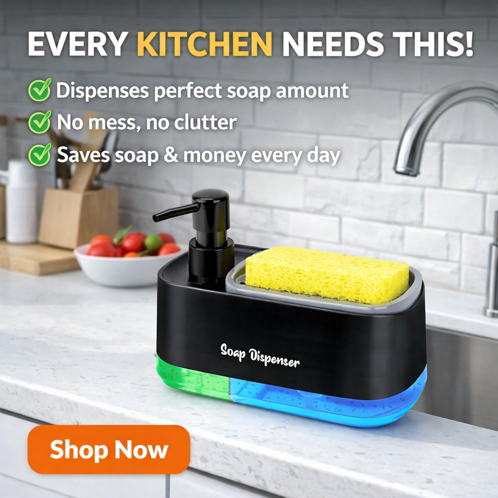 Hand & Dish Soap Dispenser Set for Kitchen (3-in-1) – Black & White