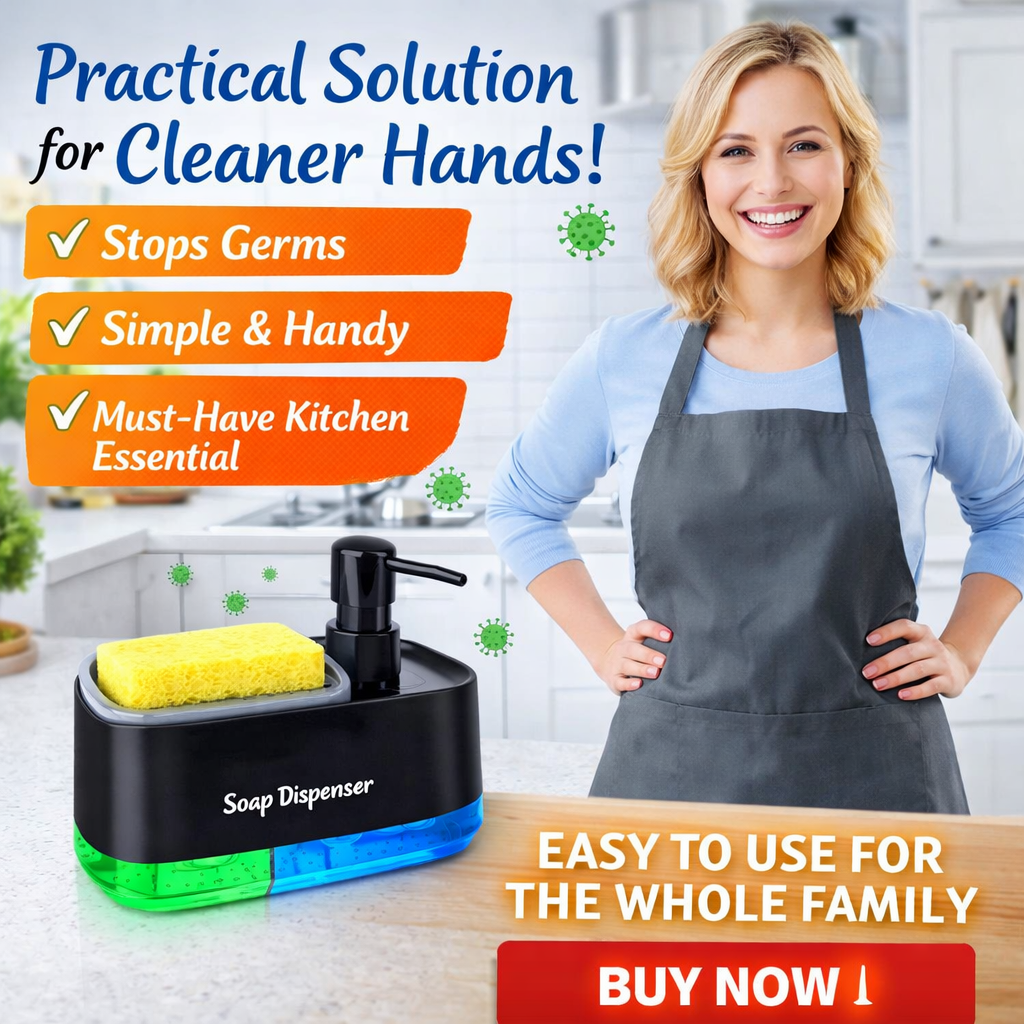 Hand & Dish Soap Dispenser Set for Kitchen (3-in-1) – Black & White