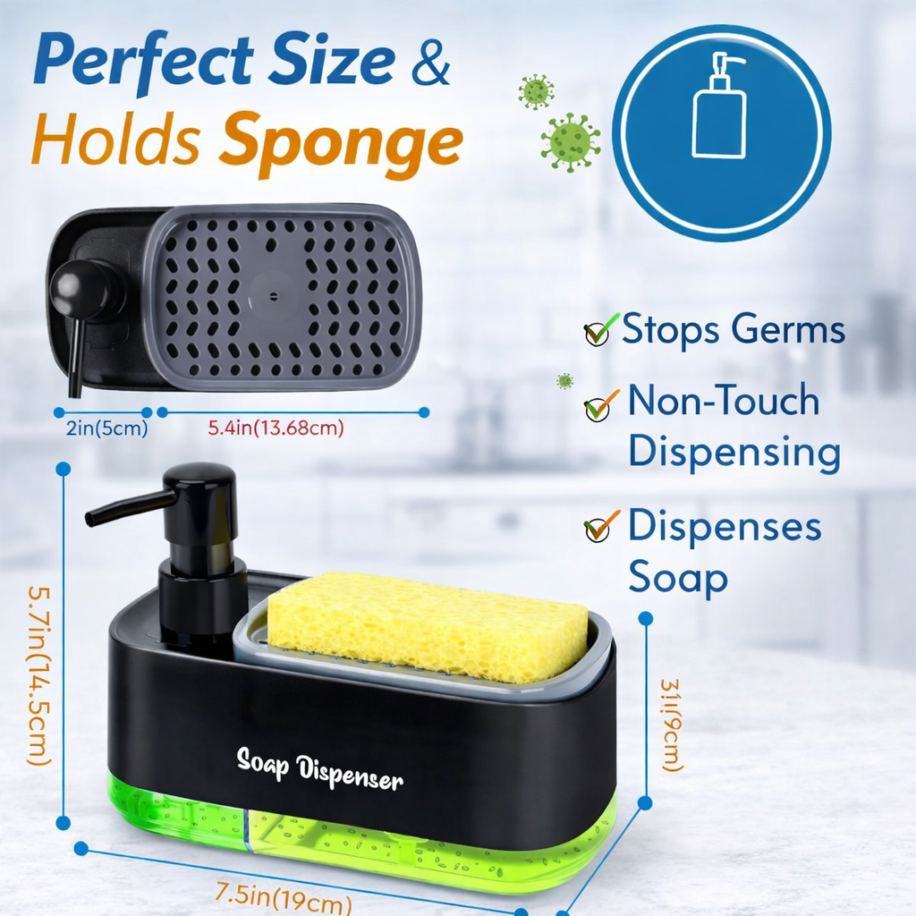 Hand & Dish Soap Dispenser Set for Kitchen (3-in-1) – Black & White