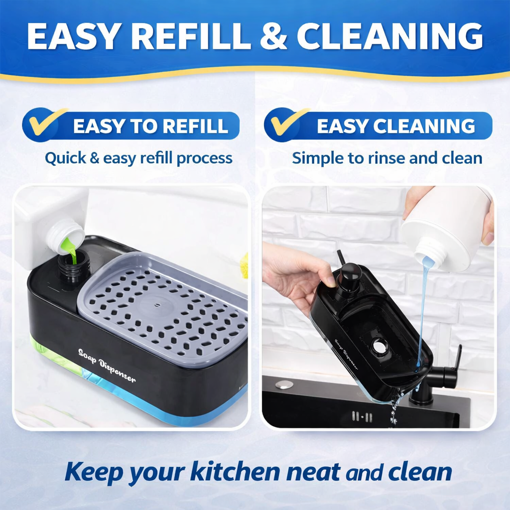 Hand & Dish Soap Dispenser Set for Kitchen (3-in-1) – Black & White