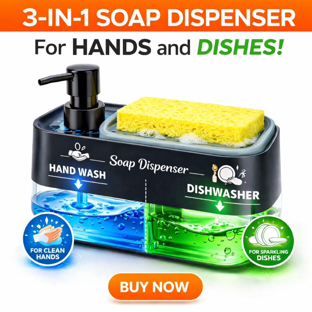 Hand & Dish Soap Dispenser Set for Kitchen (3-in-1) – Black & White