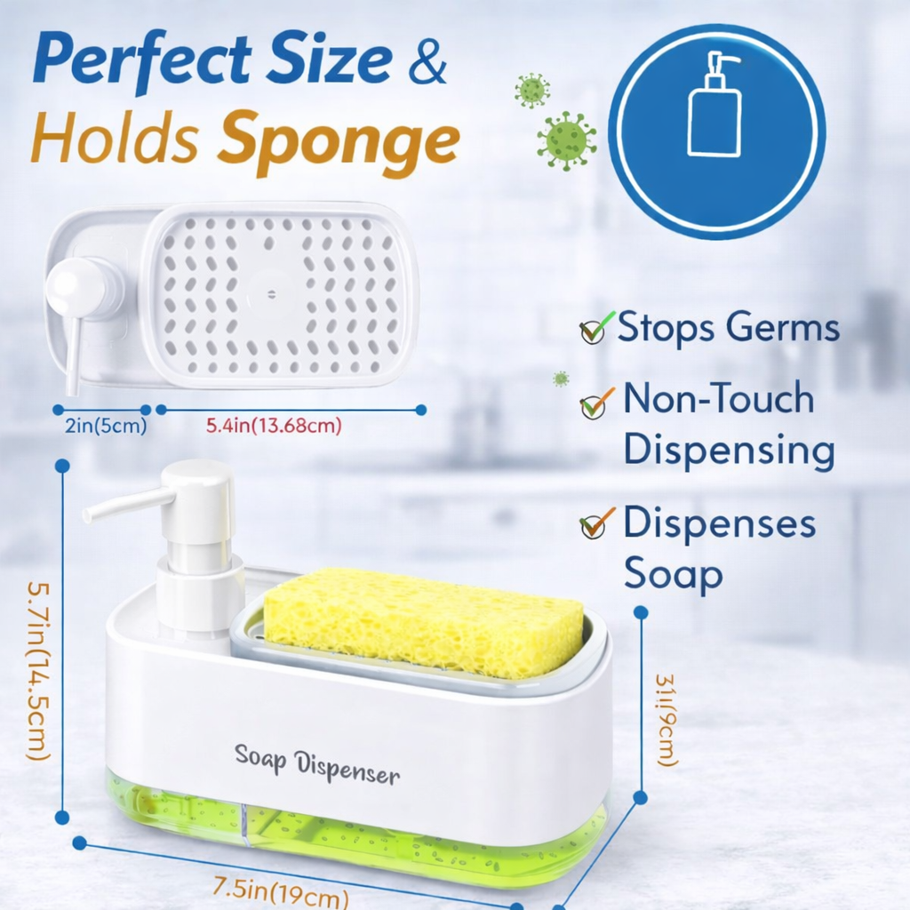 Hand & Dish Soap Dispenser Set for Kitchen (3-in-1) – Black & White