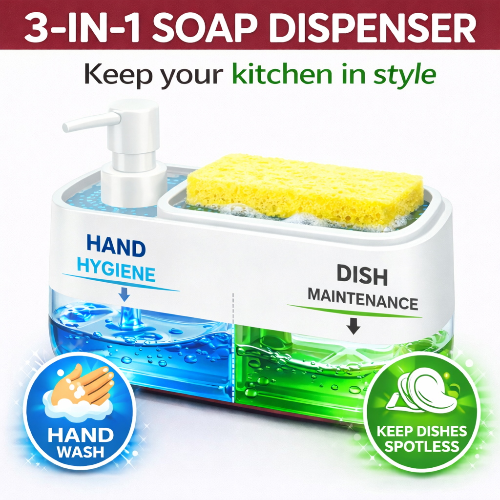 Hand & Dish Soap Dispenser Set for Kitchen (3-in-1) – Black & White
