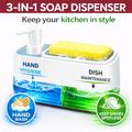 Hand & Dish Soap Dispenser Set for Kitchen (3-in-1) – Black & White