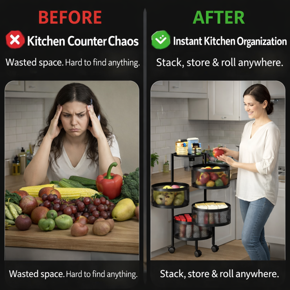 4 Tier Rotatable Kitchen Trolley Storage Rack – Black