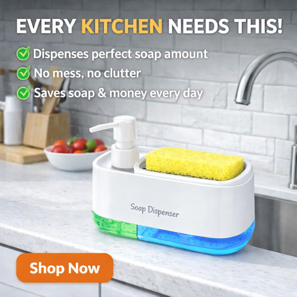 Hand & Dish Soap Dispenser Set for Kitchen (3-in-1) – Black & White