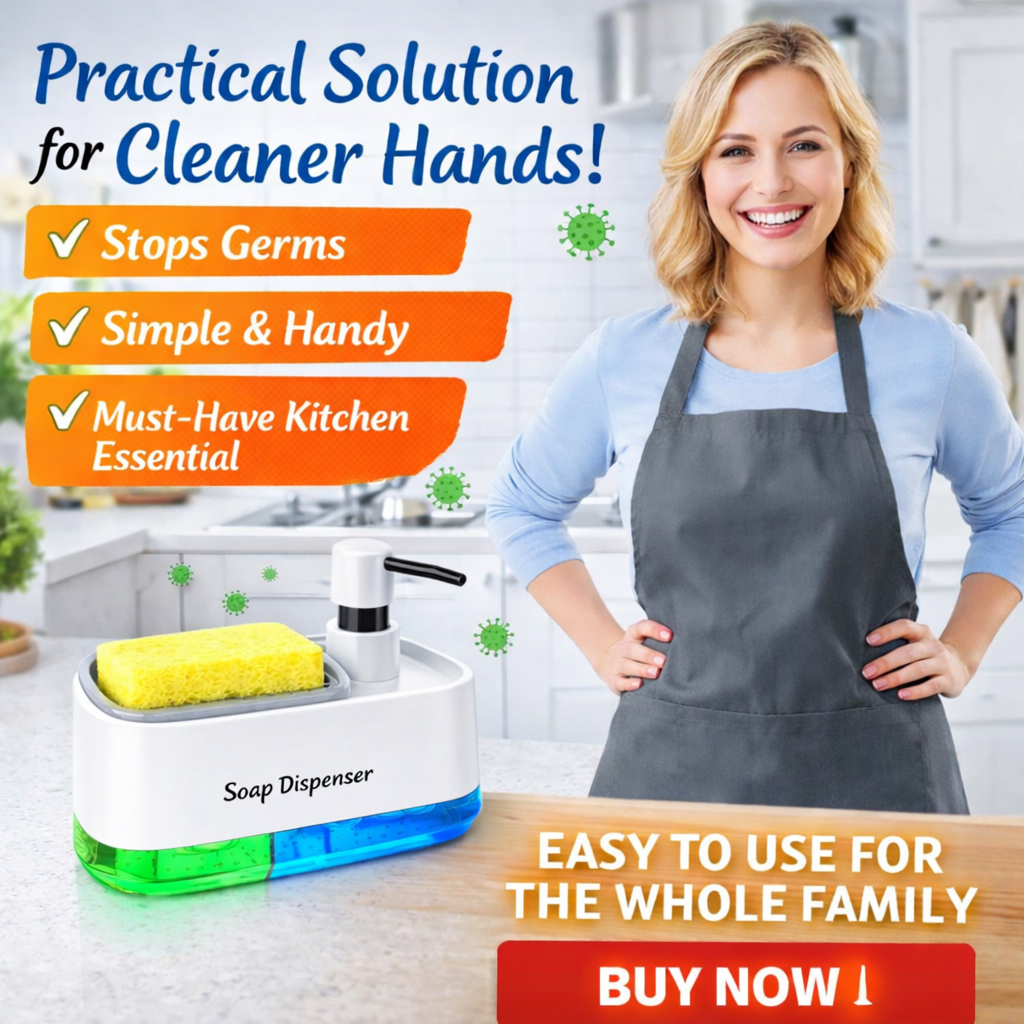 Hand & Dish Soap Dispenser Set for Kitchen (3-in-1) – Black & White