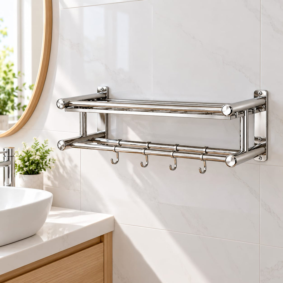 201 Stainless Steel 2-Layer Wall-Mounted Bathroom Storage Rack