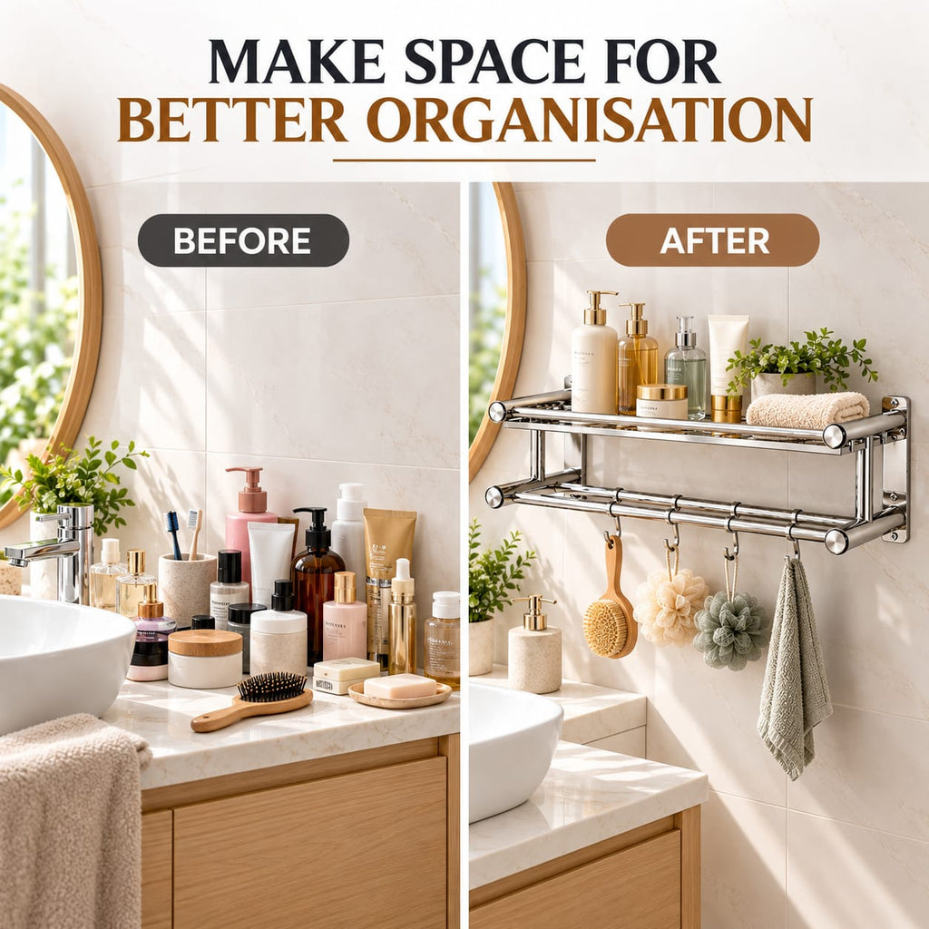 201 Stainless Steel 2-Layer Wall-Mounted Bathroom Storage Rack