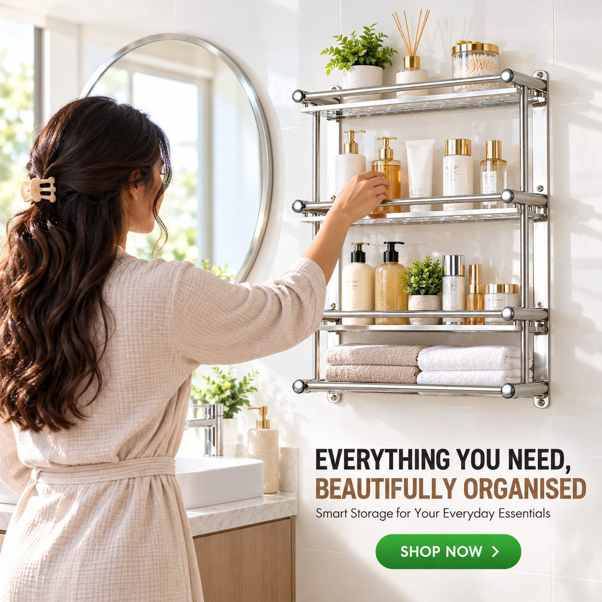Wall Mounted Stainless Steel 4 Layer Bathroom Storage Rack