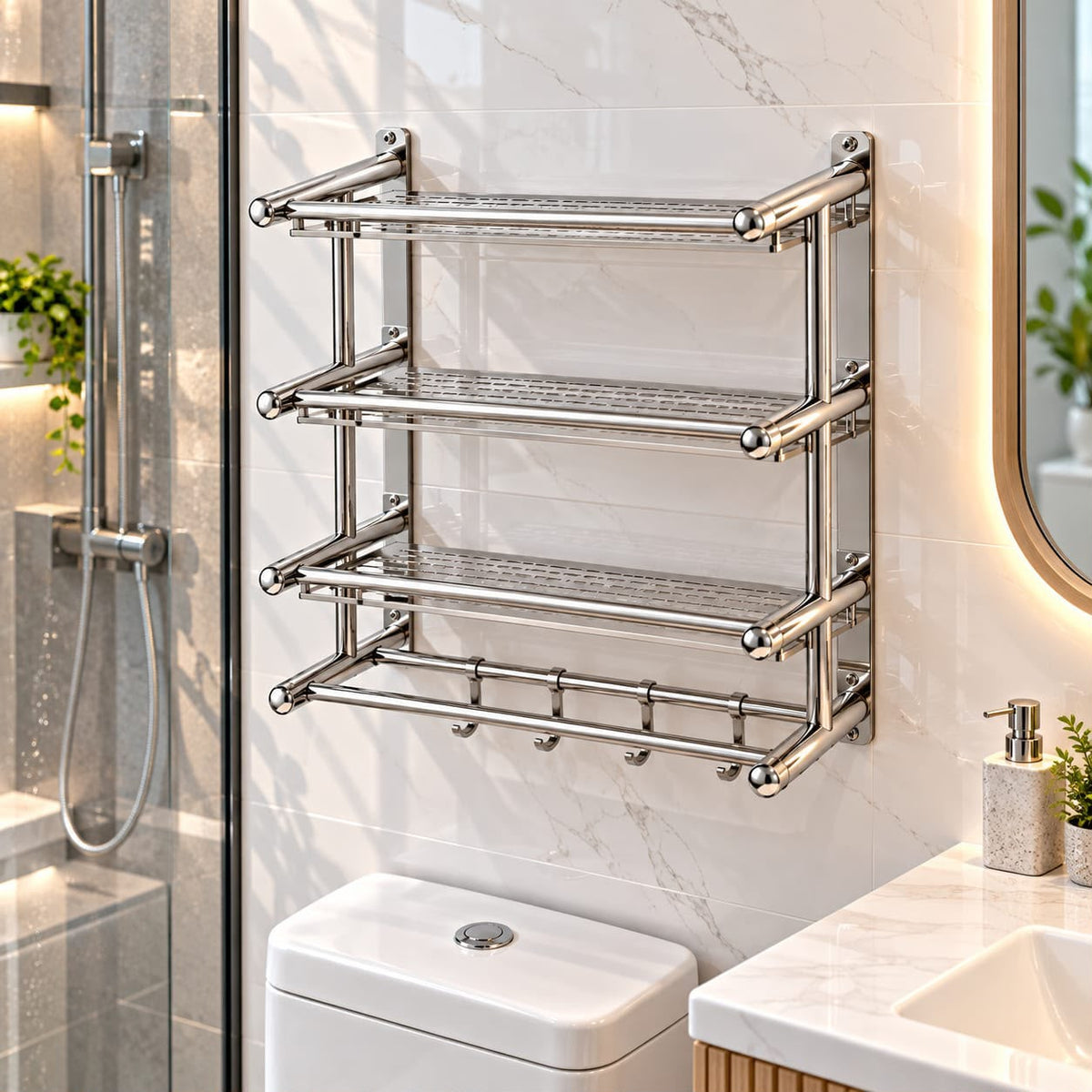 Wall Mounted Stainless Steel 4 Layer Bathroom Storage Rack