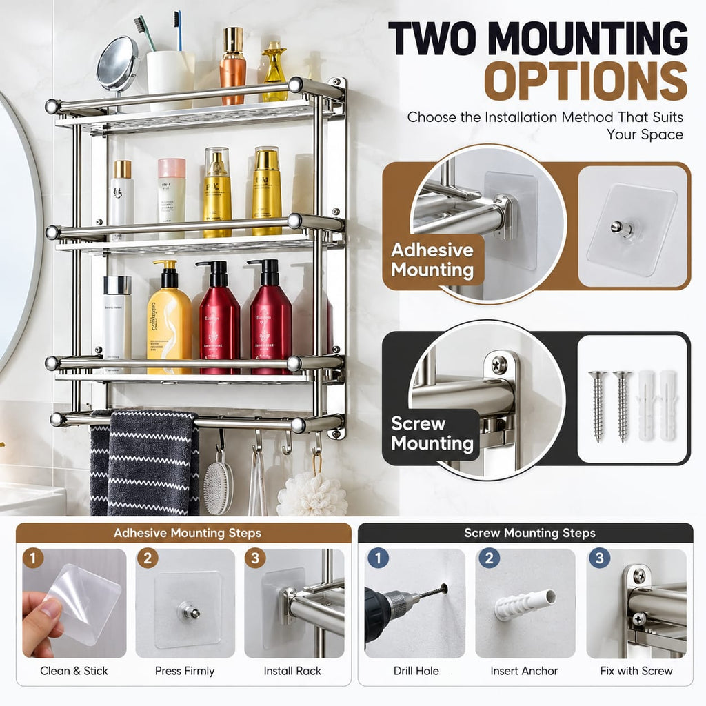 Wall Mounted Stainless Steel 4 Layer Bathroom Storage Rack