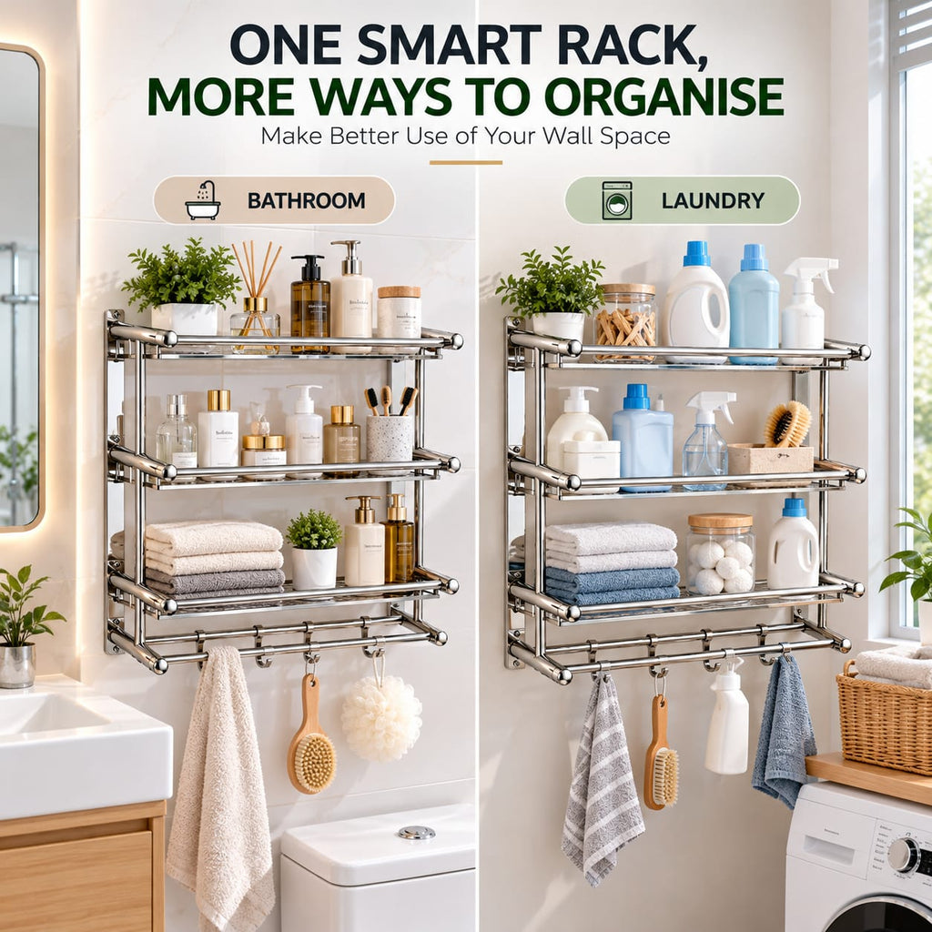 Wall Mounted Stainless Steel 4 Layer Bathroom Storage Rack