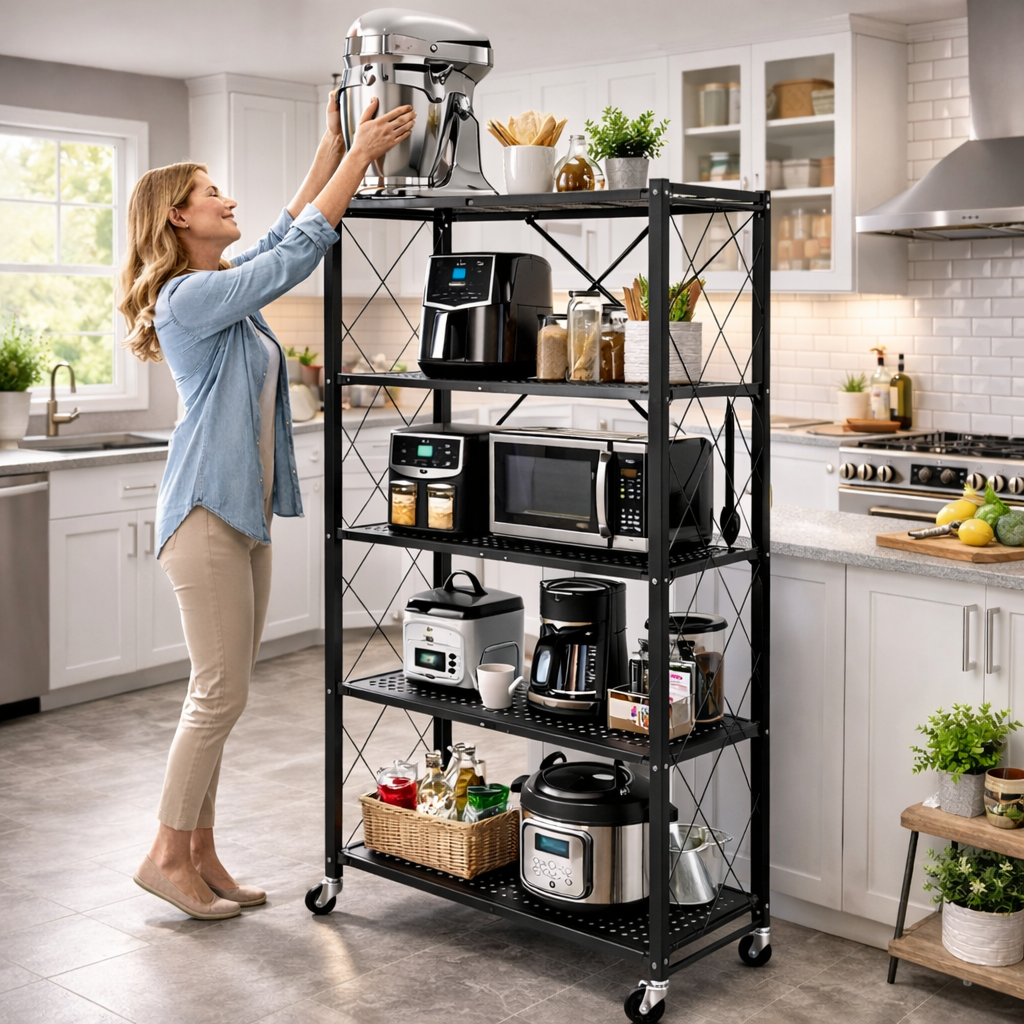 5 Tier Foldable Metal Rack – Executive Heavy-Duty Storage Solution