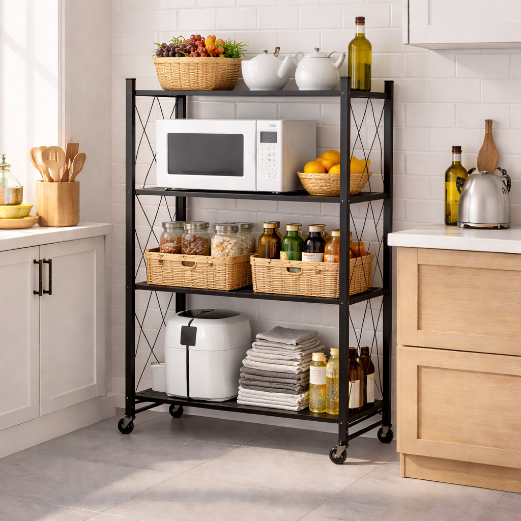 4-Tier Heavy Duty Metal Storage Rack – Multipurpose Shelving Unit for Kitchen
