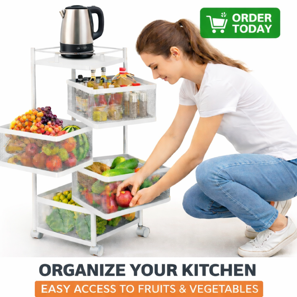 4 Tier Multipurpose Trolley with Wheels – White l Storage Rack