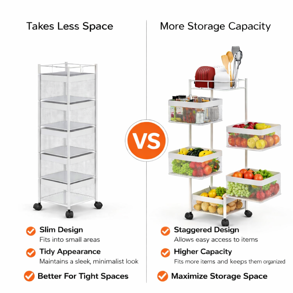 5 TIier Kitchen Cart with Wheels – White Storage Rack