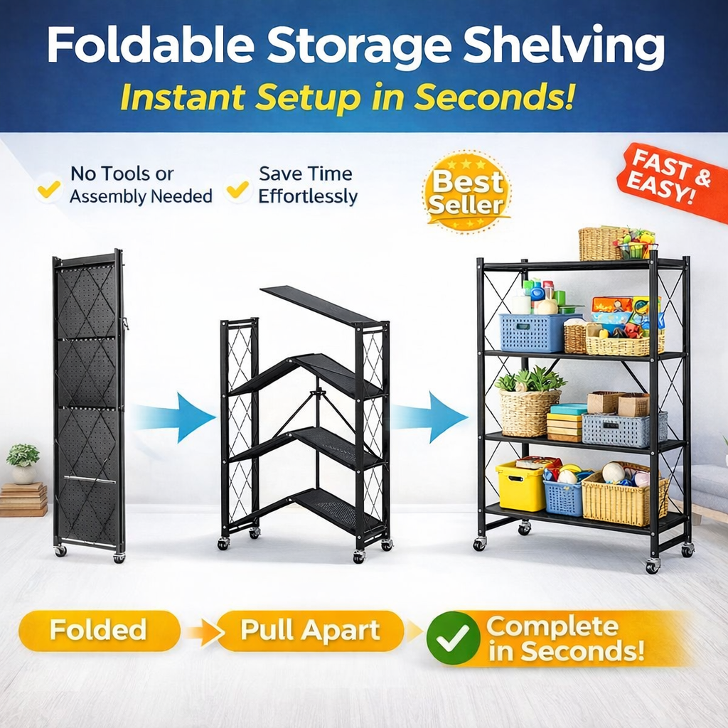 4-Tier Heavy Duty Metal Storage Rack – Multipurpose Shelving Unit for Kitchen